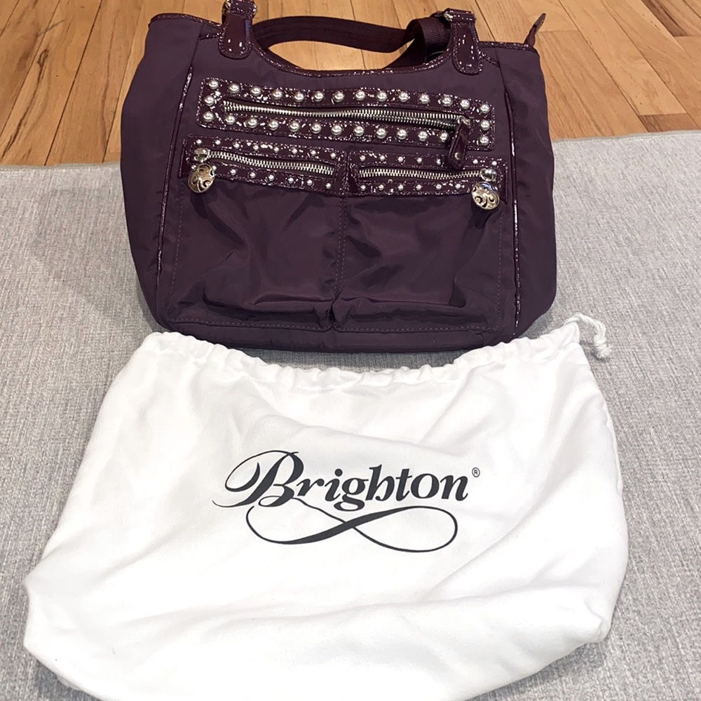 Brighton Campbell purple nylon silver studded shoulder bag. - Picture 9 of 11